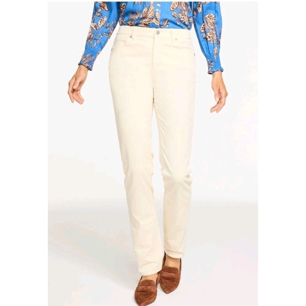 NWT Talbots Slimming Straight Leg Corduroy Pants Women 14P Ivory Cotton Stretch